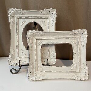 Vintage Shabby Chic Baroque White Ornate Carved Wood Picture Frames‎ Set